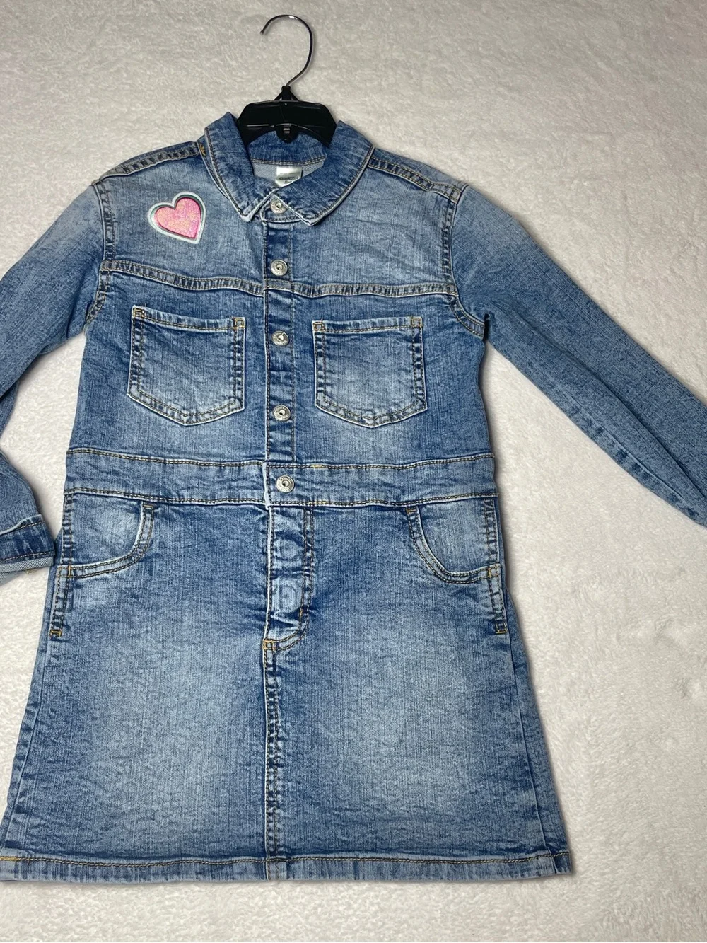 OshKosh B'gosh Girls Denim Button-Front Jacket Dress with Pink Heart Patch